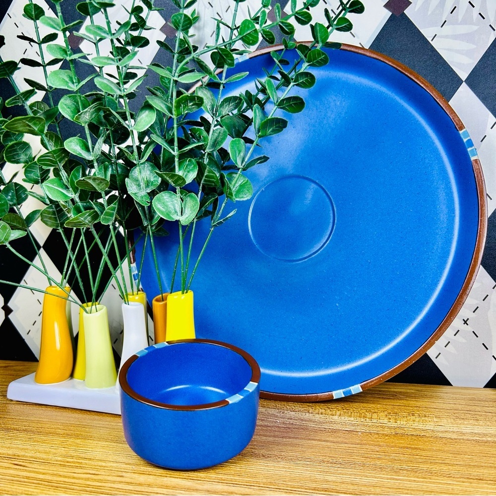 Sky Blue Chip And Dip SET Portuguese Dansk Mesa Ceramic Serving Platter 13”